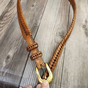 Levis Belt Womens 30 Brown Braided Herringbone Leather Vintage Gold Buckle Italy